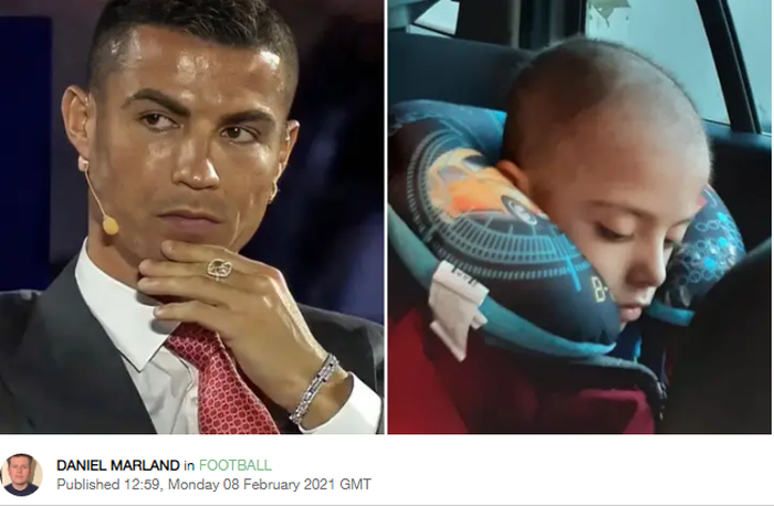 Kolase foto megabintang Juventus, Cristiano Ronaldo dengan bocah penderita kanker asal Portugal, Tomas (7 tahun).