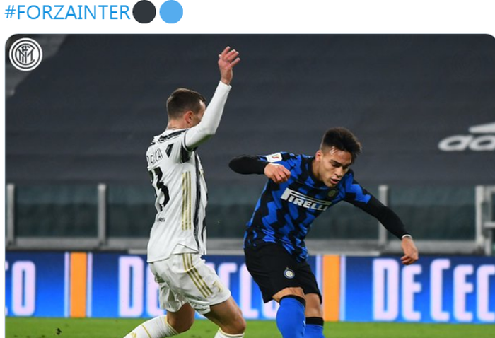 Lautaro Martinez beraksi dalam partai Juventus vs Inter Milan di semifinal Coppa Italia 2020-2021.