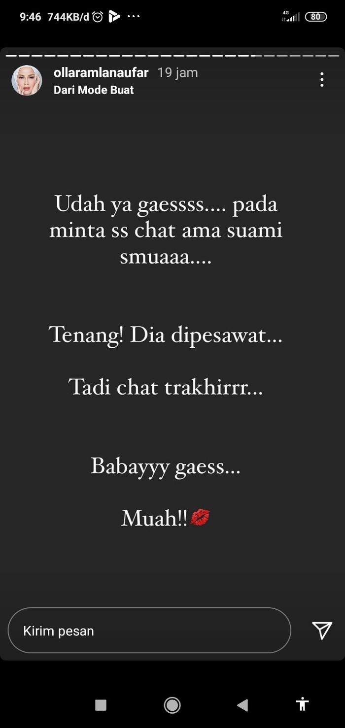 Olla pun mengatakan, kini <a href='https://medan.tribunnews.com/tag/aufar-hutapea' title='Aufar Hutapea'>Aufar Hutapea</a> berada di <a href='https://medan.tribunnews.com/tag/pesawat' title='pesawat'>pesawat</a> seperti chat yang dia bagikan.
