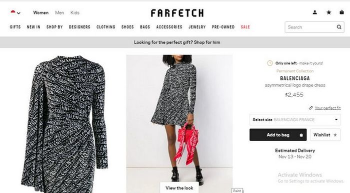 Asymmetrical Logo Drape Dress dari brand Balenciaga