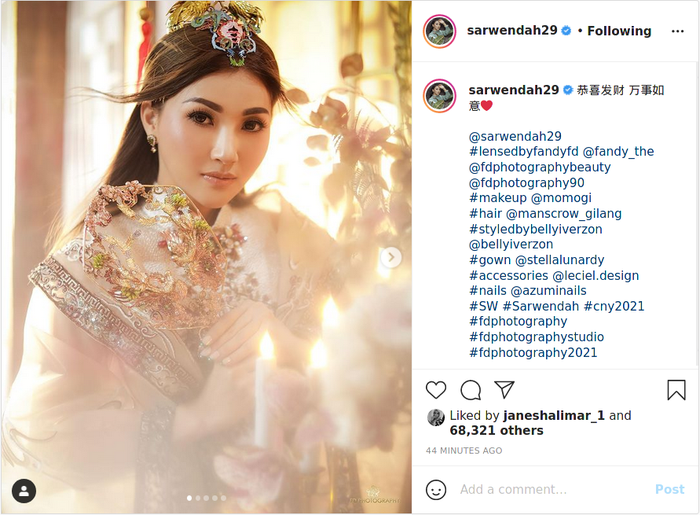 Unggah foto cantik dirinya saat sambut Imlek 2021, Sarwendah langsung banjir pujian dari netizen.