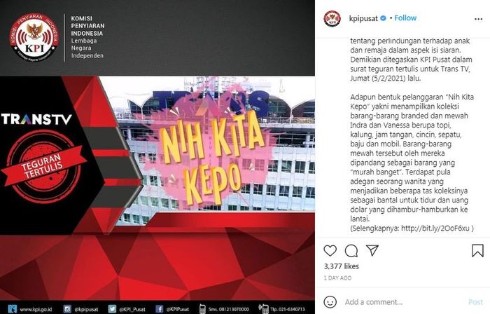 KPI tegur acara Nih Kita Kepo