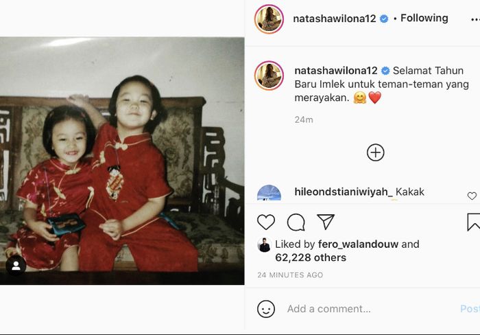 Natasha Wilona unggah potret masa kecil dirinya untuk mengucapkan selamat tahun baru Imlek.