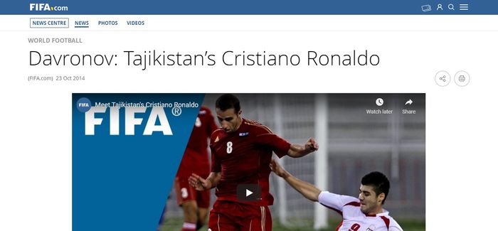 Pemberitaan tentang Nuriddin Davronov di situs resmi FIFA.