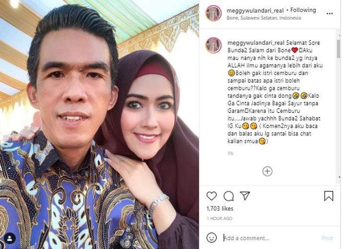 Meggy Wulandari akui cemburu pada suaminya dan minta nasihat dari netizen.