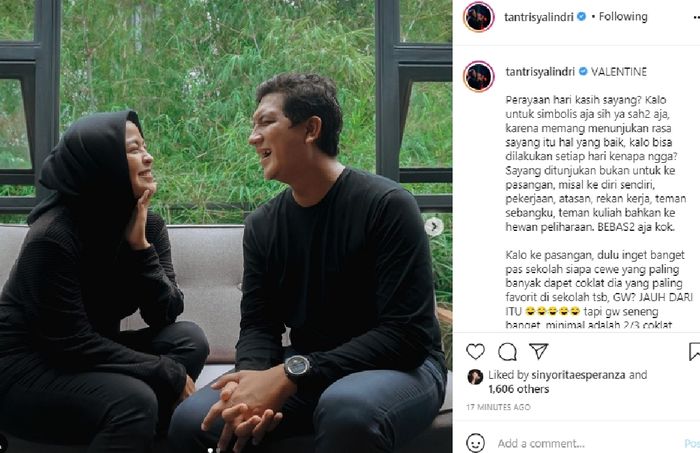 Unggahan Tantri Syalindri mengungkapkan romantisnya sang suami saat belikan pembalut untuknya.