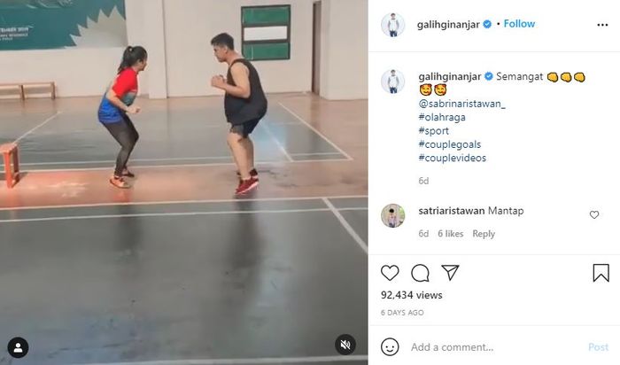 Galih Ginanjar saat berolahraga bersama <a href='https://manado.tribunnews.com/tag/sabrina-ristawan' title='Sabrina Ristawan'>Sabrina Ristawan</a>. 