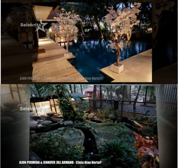 Kolam renang dan taman mewah di rumah Jennifer Jill