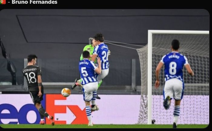 Bruno Fernandes mencetak gol pembuka Manchester United dalam laga kontra Real Sociedad di Liga Europa