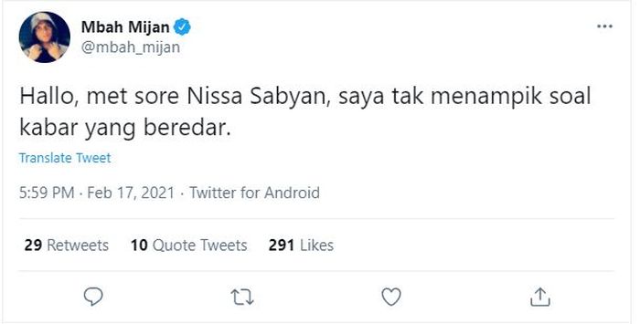 Komentar <a href='https://palembang.tribunnews.com/tag/mbah-mijan' title='Mbah Mijan'>Mbah Mijan</a> mendengar kabar perselingkuhan <a href='https://palembang.tribunnews.com/tag/nissa-sabyan' title='Nissa Sabyan'>Nissa Sabyan</a> dengan rekan grubnya.
