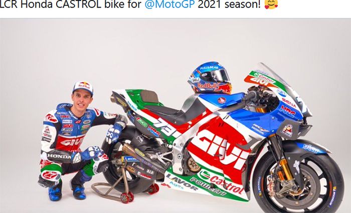 Alex Marquez berpose dengan livery tim LCR Honda Castrol untuk MotoGP 2021.