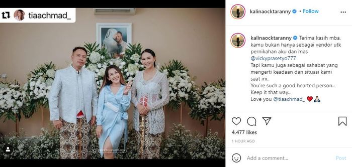 Unggahan Instagram Kalina Ocktaranny