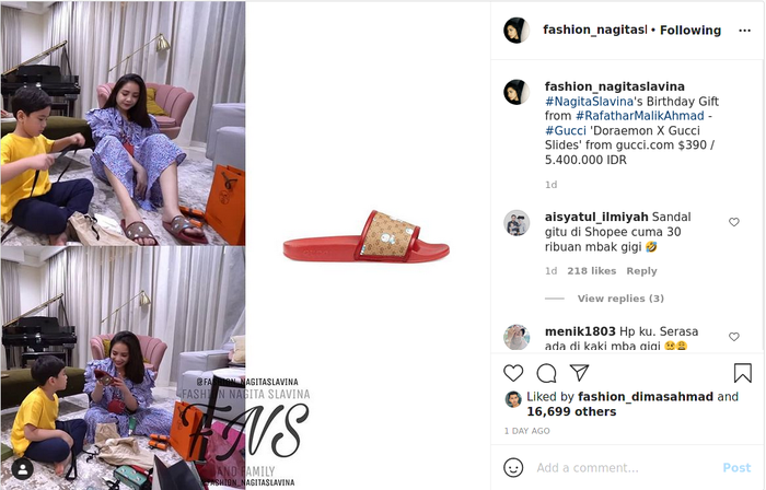 Sumringah dapat hadiah sandal dari Rafathar untuk ulang tahun Nagita Slavina, netizen justru dibikin syok lihat harga aslinya.