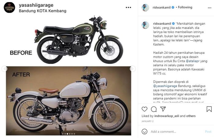 Hasil custom motor hadiah <a href='https://kupang.tribunnews.com/tag/ridwan-kamil' title='Ridwan&nbsp;Kamil'>Ridwan&nbsp;Kamil</a> untuk sang istri