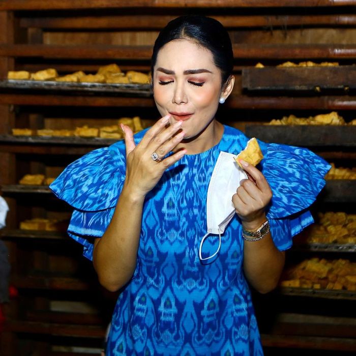 Penampilan <a href='https://jambi.tribunnews.com/tag/krisdayanti' title='Krisdayanti'>Krisdayanti</a> dengan Tampilan Kulit Belang yang Justru Bikin Salfok saat Kunjungan Kerja ke Pabrik Tahu