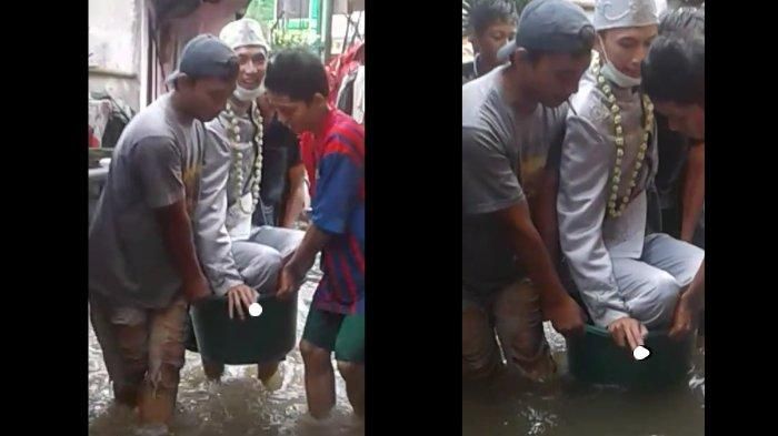 Pengantin yang viral usai nekat menikah di tengah banjir Jakarta pakai baskom.