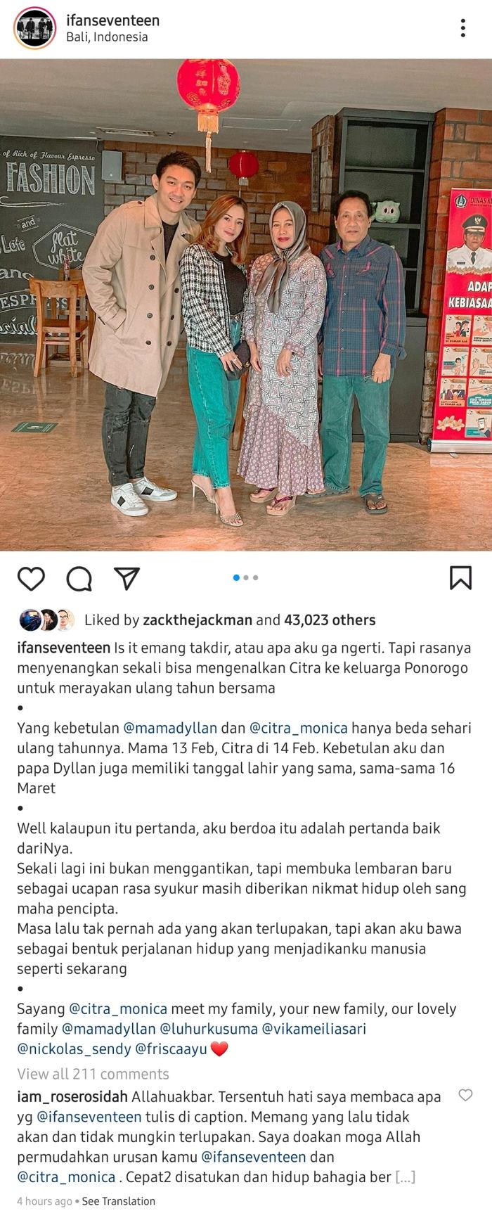 Ifan Seventeen membagian momen pertemuan Citra Monica dengan kedua orang tua Dyllan Sahara.