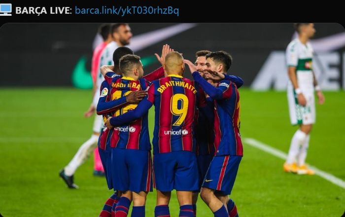 Barcelona sukses meraih kemenangan meyakinkan atas Elche dalam lanjutan laga Liga Spanyol 2020-2021 dengan skor telak 3-0.