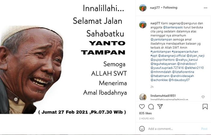 Kabar Duka Dari Narji Umumkan Sahabatnya Meninggal Dunia Berduka Cita Sedalam Dalamnya Semua Halaman Grid Fame<script async src=