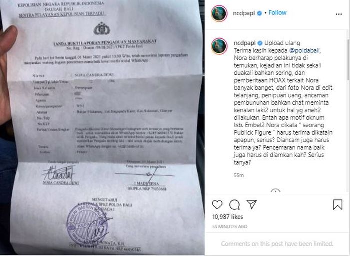 Nora Alexandra laporkan pelaku fitnah pada pihak berwajib