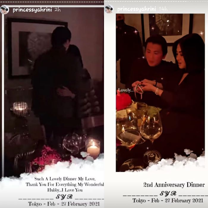 Syahrini dan <a href='https://kupang.tribunnews.com/tag/reino-barack' title='Reino Barack'>Reino Barack</a> makan malam romantis untuk merayakan ulang tahun pernikahan mereka yang kedua 