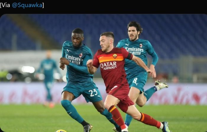 Fikayo Tomori tampil sejak menit awal ketika AC Milan melawan AS Roma dalam lanjutan laga pekan ke-24 Liga Italia 2020-2021.