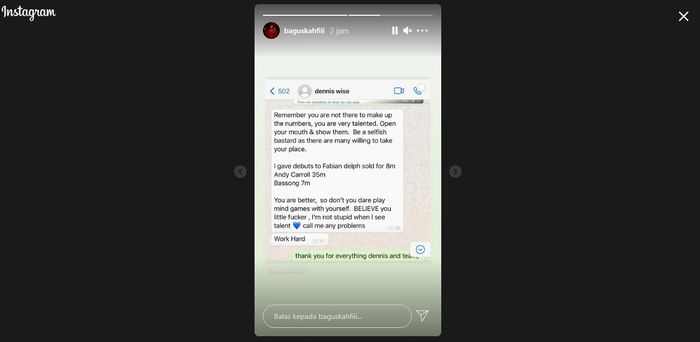 Tangkapan layar instastory Bagus Kahfi