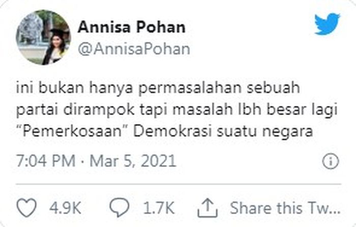 Cuitan Annisa Pohan di Twitter