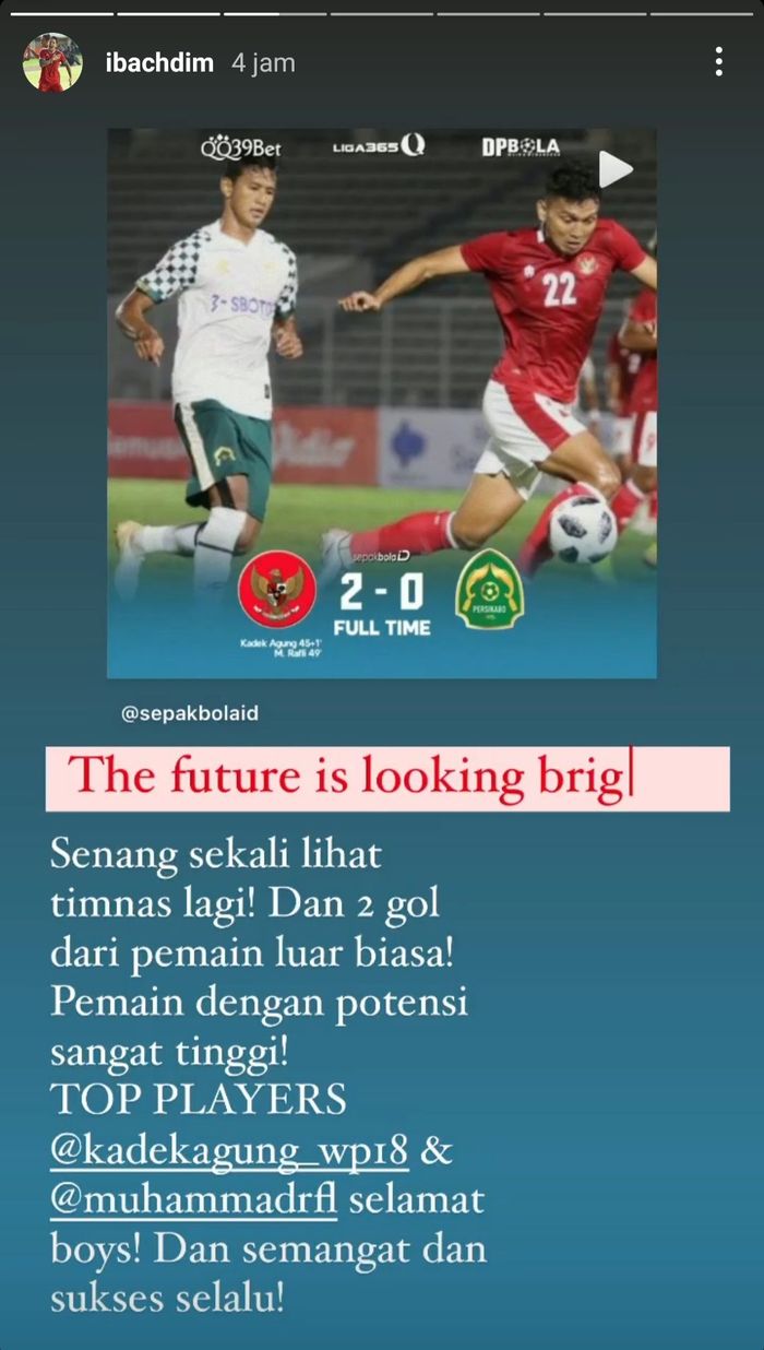 Ucapan selamat Irfan Bachdim untuk dua pemain timnas U-22 Indonesia