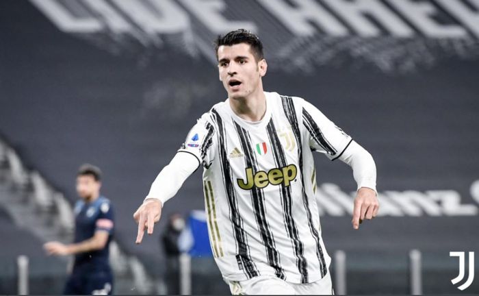 Alvaro Morata merayakan golnya untuk Juventus ke gawang Lazio pada pekan ke-26 Liga Italia 2020-2021, Sabtu (6/3/2021).