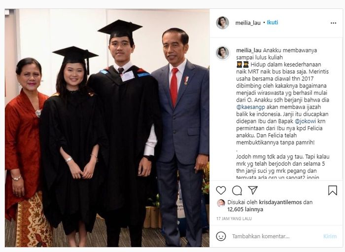 Unggahan Instagram Ibunda Felicia Tissue