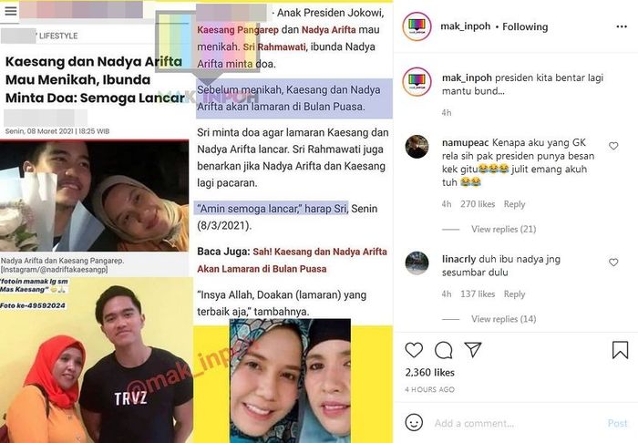 Ibunda Nadya Arifta sebut anaknya akan lamaran dengan Kaesang Pangarep