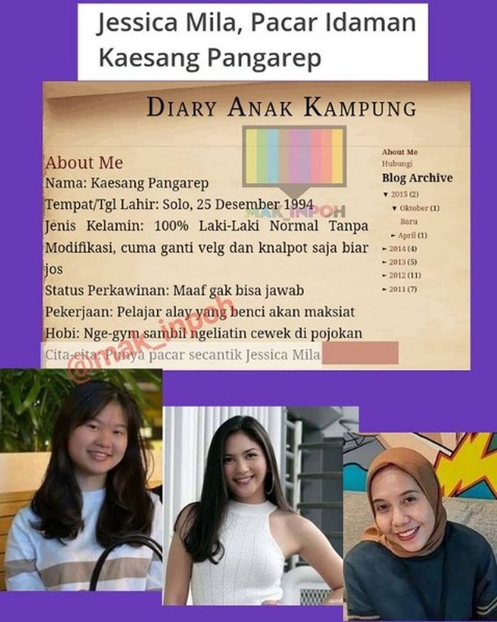 Instagram.com/mak_inpoh
Unggahan blog Kaesang yang menuliskan pacar idaman