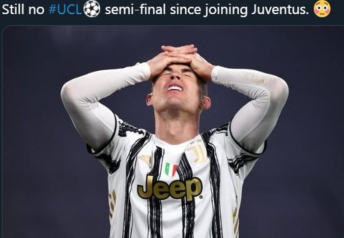 Ekspresi kecewa yang ditunjukkan megabintang Juventus, Cristiano Ronaldo.