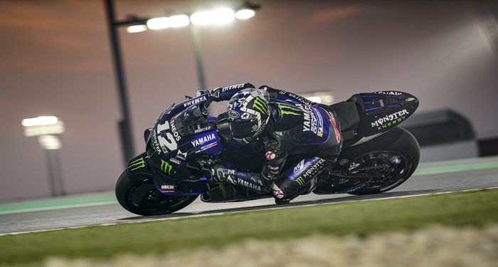 Pembalap Monster Energy Yamaha, Maverick Vinales, saat menjalani hari keempat tes pramusim MotoGP 2021 di Sirkuit Internasional Losail, Doha, Qatar, Kamis (11/3/2021) waktu setempat.