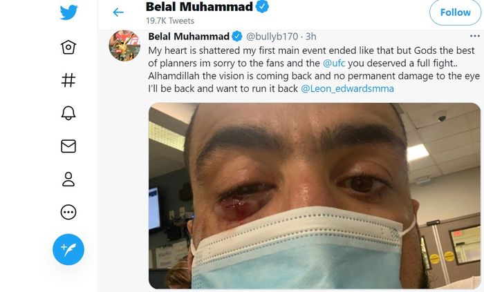 Pernyataan Belal Muhammad usai UFC Vegas 21 di akun Twitter-nya.