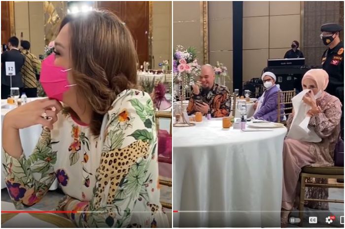 Momen saat Maia Estianty duduk dekat Ahmad Dhani dan Mulan Jameela di acara lamaran Atta dan Aurel.