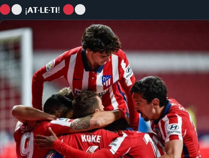 Para pemain Atletico Madrid saat merayakan gol.