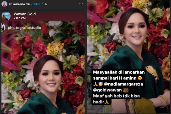 Penyanyi dangdut <a href='https://medan.tribunnews.com/tag/evi-masamba' title='Evi Masamba'>Evi Masamba</a> ucapkan selamat atas pernikahan sahabatnya, <a href='https://medan.tribunnews.com/tag/nadia-margreza' title='Nadia Margreza'>Nadia Margreza</a>.