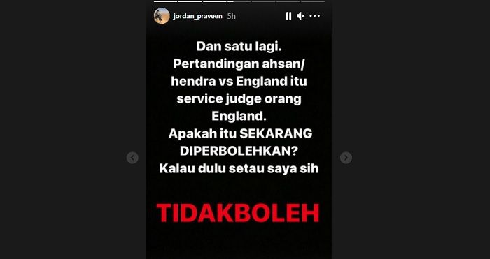 Instastory Praveen Jordan.