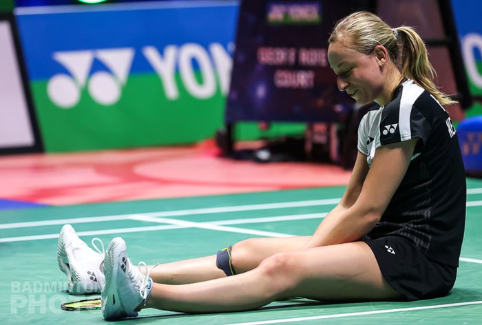 Pemain ganda putri Belanda, Selena Piek kecewa usai kalah pada semifinal All England Open 2021, Sabtu (20/3/2021)