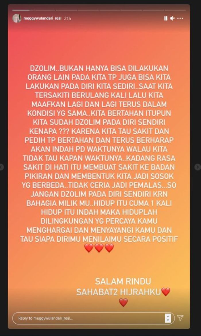 Unggahan insta story Meggy Wulandari