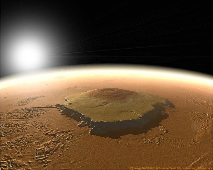 Gunung berapi raksasa Olympus Moon di Mars.  China sedang meneliti opsi terbaik untuk misi manusia yang berkelanjutan ke Mars dan akan membangun pangkalan di sana.