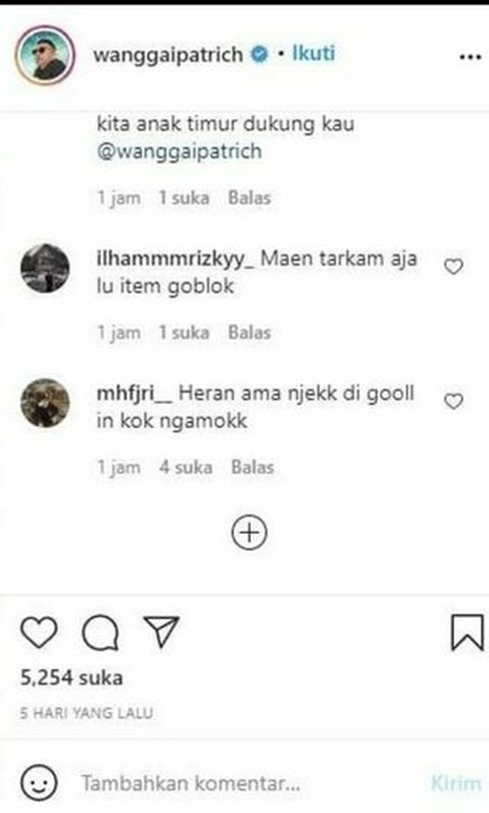 Salah satu hinaan rasisme dari netizen menuju pemain PSM Makassar, Patrich Wanggai.