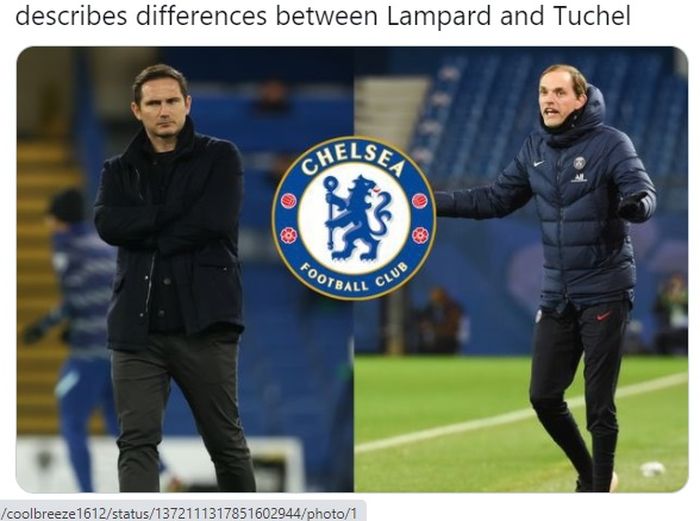 Eks pelatih Chelsea, Frank Lampard (kiri) dan juru taktik The Blues saat ini, Thomas Tuchel.