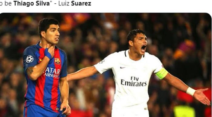 Luis Suarez dan Thiago Silva saat memperkuat Barcelona dan Paris Saint-Germain.