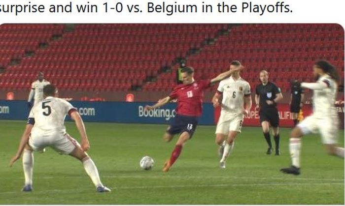 Gelandang timnas Republik Ceska, Lukas Provod, mencetak gol ke gawang timnas Belgia dalam laga Grup E Kualifikasi Piala Dunia 2022 di Stadion Sinobo, Sabtu (27/3/2021).