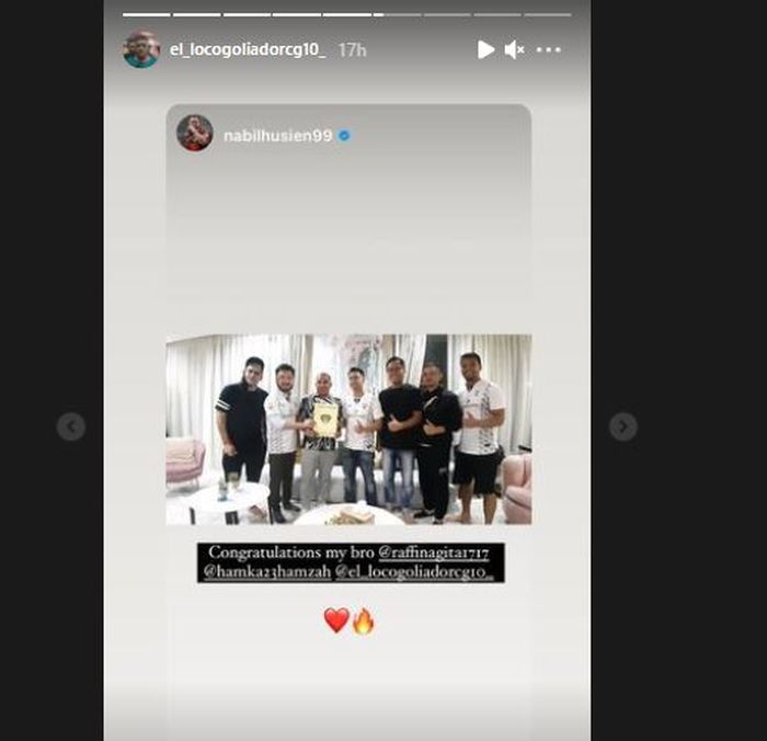 Cristian Gonzales dan Hamka Hamzah berfoto dengan Raffi Ahmad dan CEO Cilegon United, Yudhi Apriyanto dalam unggahan stories Nabil Husein pada Minggu (28/3/2021).