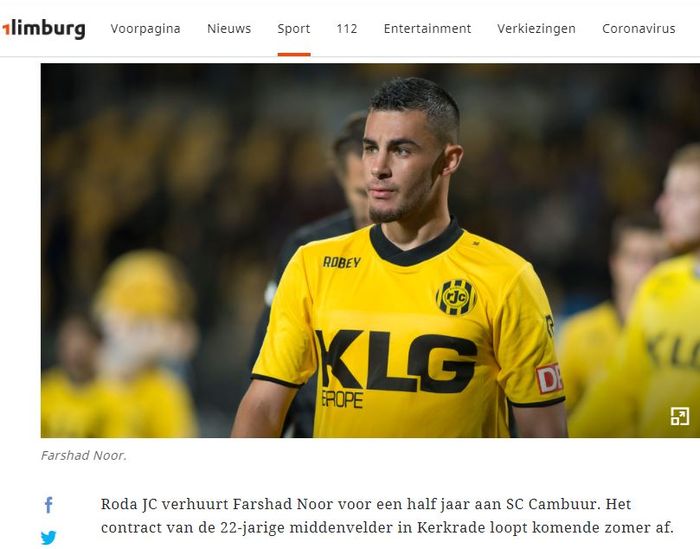 Farshad Noor saat berkostum klub Liga Belanda, Roda JC.