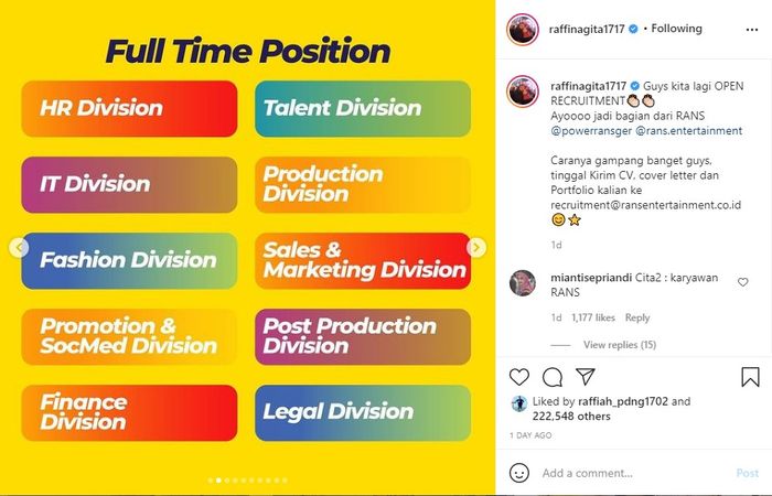 Ini Info Lowongan Kerja dan Magang di RANS Entertainment Terbaru, Simak
